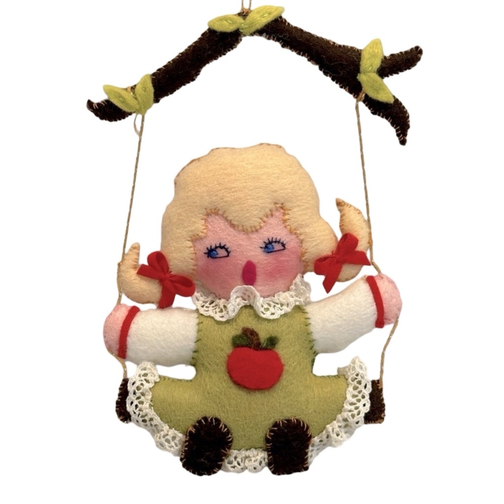 Vintage Bucilla Apple Girl on a Swing Holiday Christmas Ornament